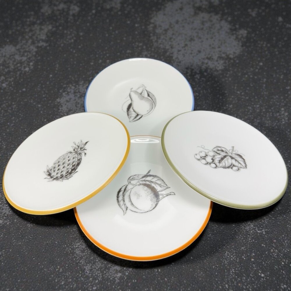 Vintage Fitz and Floyd Set Of 4 All Different Fruit Motif Dishes Plates 7inch